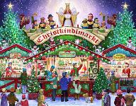 Christkindlmarkt  Published by the Vermont Christmas Company -  Christkindlmarkt : Wollenmann, jigsaw puzzle, Advent Calendar, Christmas, Christmas tree, angel, children, kids, shops, shopping, stars, vendors, dog, Christkindlmarkt, music, Santa, snow, singing, carolers