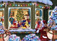 Gift Giving  Published by the Vermont Christmas Company -  Gift Giving : Wollenmann, jigsaw puzzle, Advent Calendar, Christmas, Christmas tree, holiday, Santa, reindeer, children, family, house, snow, lights, icicles, window, fireplace, cat, dog, presents, hot cocoa